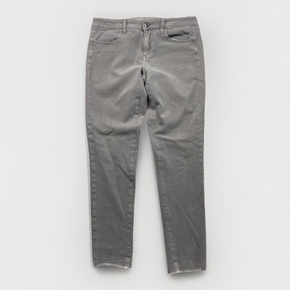 American Eagle Jeans Womens Sz 10 R Gray Stretch Pants Jegging Raw Hem Cut-Off